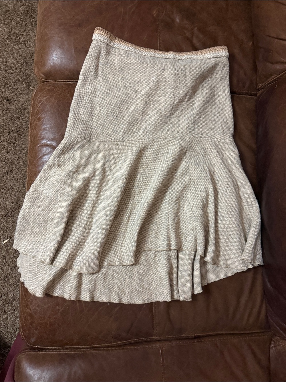 BCBGMaxAzria Neutral Beige High-Low Knit Flounce Skirt